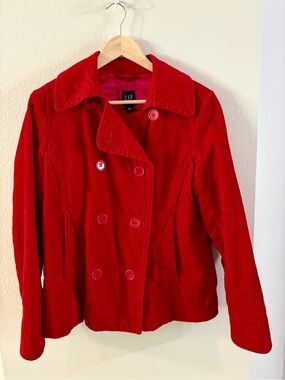Vintage GAP Red Corduroy Double-Breasted Utility Jacket large